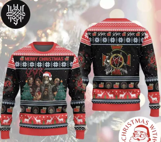 Slayer Band Merry Christmas With Xmas Patterns 2024 Ugly Sweater