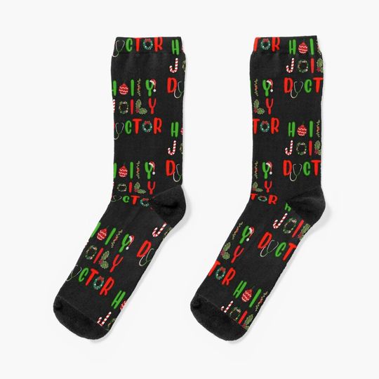Christmas Holly Jolly Doctor  Socks