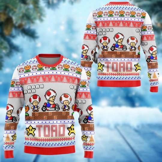 Toad Super Mario Ugly Christmas Sweater, Mario Gaming Xmas Sweater, Video Game Sweater Men, Christmas Sweatshirt, Xmas Party Gift