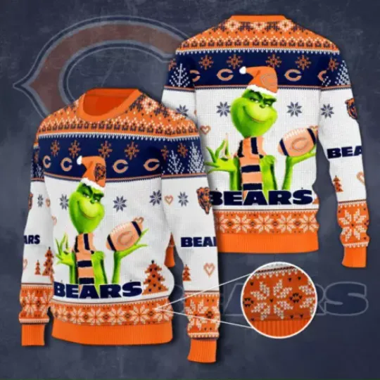 Chicago Bears funny character Knit Ugly Christmas Knitted Sweater.