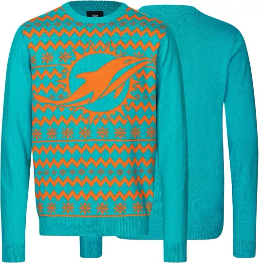 football Ugly Sweater Miami Dolphins Jumper Christmas Big Logo 2-Color Xmas