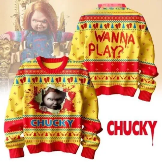 Chucky Wanna Play Horror Movie 2024 Best Fan Christmas Ugly Sweater