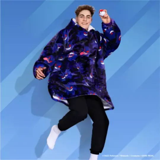 Pmon Gengar Fan Oversized Blanket Hoodie Sherpa Fleece One Size