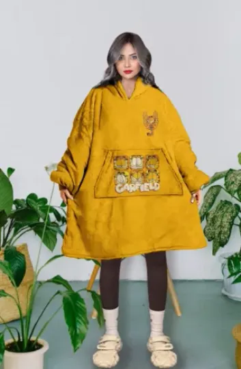 Garfield Cat Hooded Blanket, Garfield Snug Oversized Wearable Hoodie Blanket