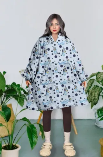 BlueyDad Hooded Blanket, Stitch Pattern Snug Oversized Wearable Hoodie Blanket