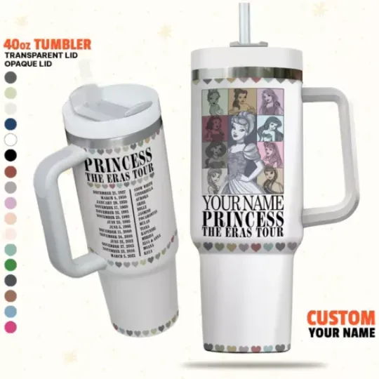 Custom Disney Princess Eras Tour Colorful Tumbler, Disney Characters 40oz Tumble