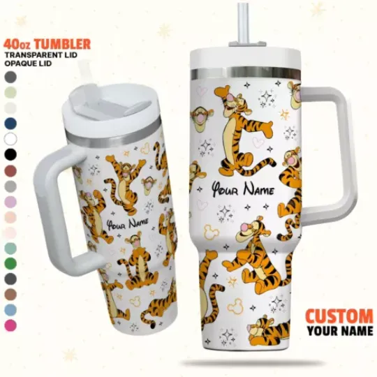 Custom Disney Friends Tigger Colorful Tumbler, Personalized Disney 40oz Tumbler