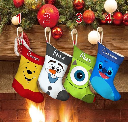 Pesonalized Cartoon Characters Xmas Stocking, Snowman And Bear Christmas Stockings, Monster Movie Christmas Socks Home Decoration