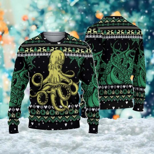 Octopus Ugly Christmas Sweatshirt, Octopus Christmas Wool Sweater, Octopus Cool Christmas Gift For Family, Octopus Theme Xmas Men Shirt