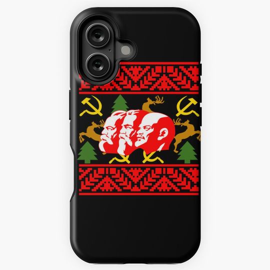 A Communist Ugly Christmas Sweater Featering Marx, Lenin, and Engels Funny Christmas iPhone Case