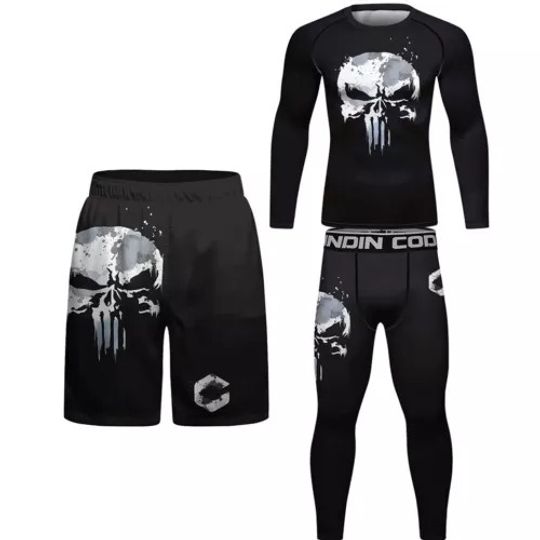 Discover New MMA Rashguard Thai Shorts 3 pcs/Set New skull  Jiu jitsu T shirts Sportsuit