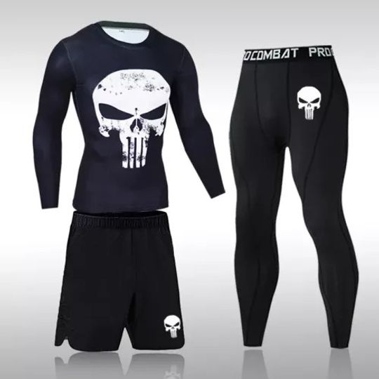 Men's 3 pieces Sportswear Suits Gym Tights Training Clothes Rashguard Tracksuit