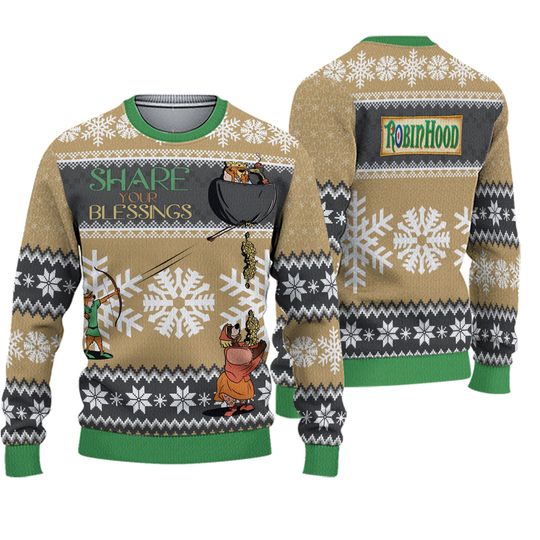 Share Your Blessings Robin Hood Disney Ugly Christmas Sweater, Christmas Gift, Ugly Christmas Sweater