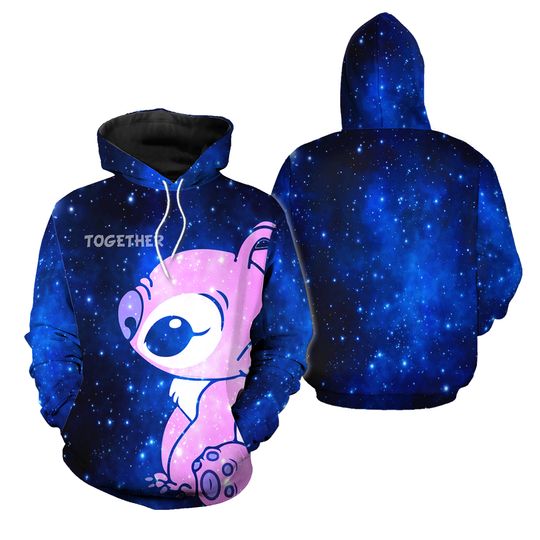 Personalized Stitch Couple Hoodie, Stitch And Angel Disney Galaxy Hoodie