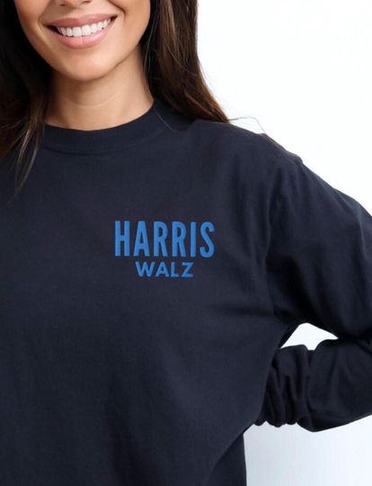EMBROIDERED Harris Walz Shirt, Kamala Harris Comfort Colors Long Sleeve Crewneck, Pro Harris Walz Democrat T-Shirt, Liberals, Democrat Merch