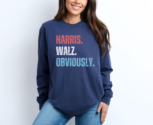 Harris Walz Obviously Comfort Colors Long Sleeve Shirt, Madam President 2024 Shirt, In my Kamala Era, Democrat Rally T-shirt, Election 2024