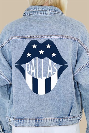 Dallas (Navy) Lips Print Denim Jacket