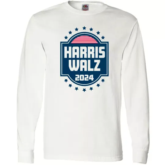 Inktastic Harris Walz 2024 Election Badge Long Sleeve T-Shirt Politics Voting