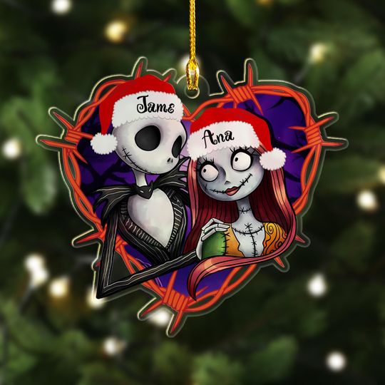 Personalized Nightmare Before Christmas Ornament, Jack and Sally Xmas Ornament,  Jack Skellington Christmas Tree Decor Gift For Kid