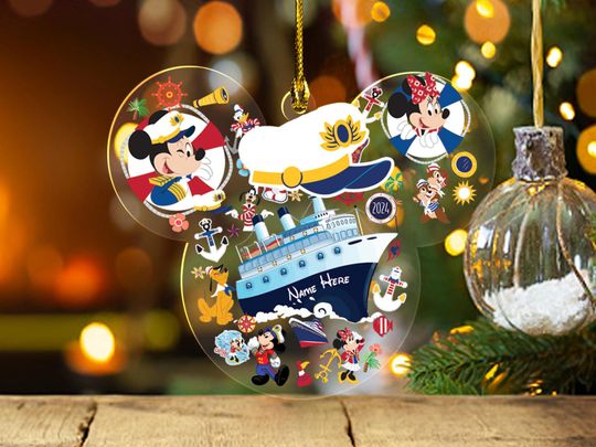 Personalized Mickey & Friends Disney Cruise Ornament, Disney Family Cruise Trip 2024 Christmas Shaker Ornament, Christmas Tree Home Decor