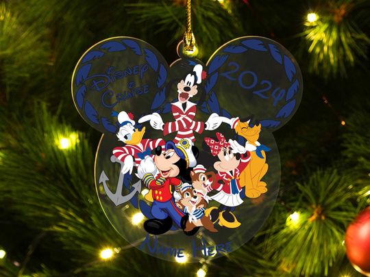 Personalized Mickey & Friends Disney Cruise Ornament, Disney Family Cruise Trip 2024 Christmas Ornament, Christmas Tree Home Decor