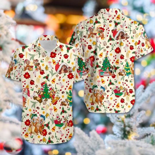 Chip n Dale Christmas Hawaiian Shirt, Chip and Dale Xmas Party Hawaii Shirt, Chip 'n Dale Button Up Shirt, Squirrel Christmas Hawaiian Shirt