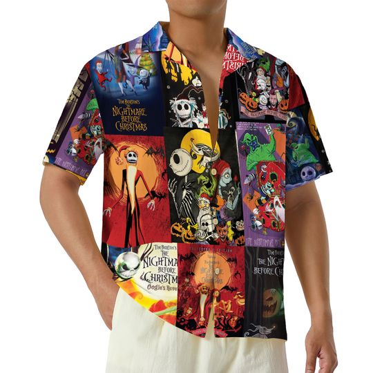 Nightmare Before Christmas Collection Hawaiian Shirt, 3D Jack Skellington Hawaiian Shirt, Spooky Jack and Sally Aloha Button Up Shirt