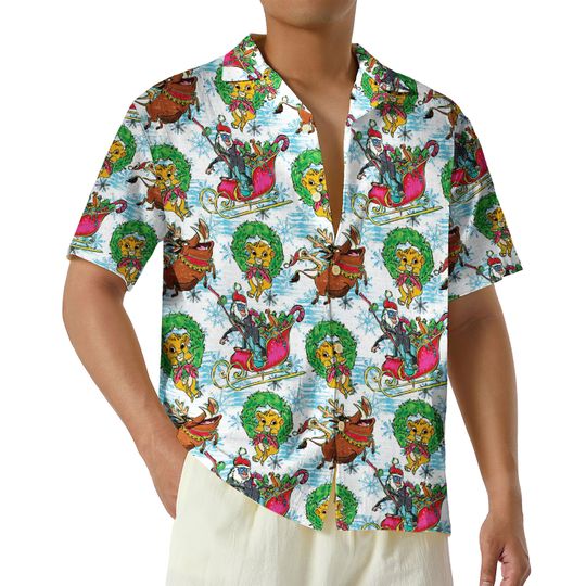 Simba and Friends Christmas Hawaiian Shirt, Lion King Button Up Shirt, Hakuna Matata Shirt, Christmas Aloha Shirt, Disney Christmas Gift