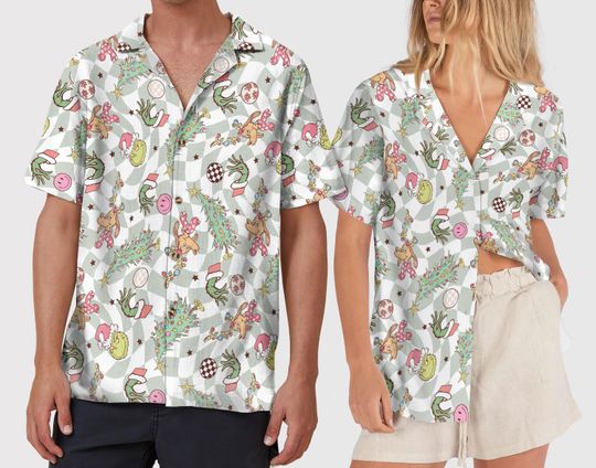 funny character Holiday Hawaiian Shirt, Vintage funny character and Friends Button Up Shirt, Merry Grin Shirts, funny character Aloha Shirt, Christmas Gift