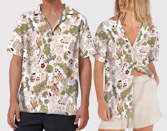 Cute funny character Christmas Hawaiian Shirt, Whoville Button Up Shirt, funny character Aloha Shirt, Merry Grin Shirts, Christmas Vacation Gift