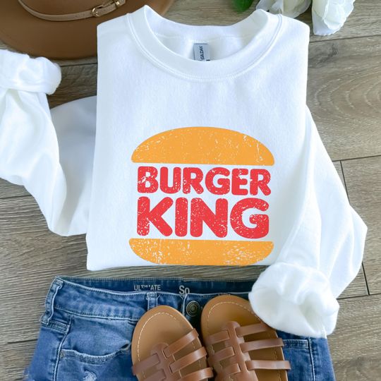 Vintage Burger King Sweatshirt Fast Food Lover Gift Oversized Trendy Sweaters Burger Gifts Burger King Crewneck Preppy Sweatshirt