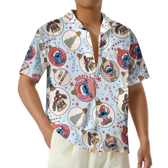 Disney Stitch Christmas Hawaiian Shirt, Ornament Stitch Hawaiian Disney Button Up Shirt, Disneyland Christmas Gift