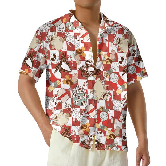 Disney Nightmare Before Christmas Hawaiian Shirt, Jack and Sally Hawaiian Disney Button Up Shirt, Disneyland Christmas Gift