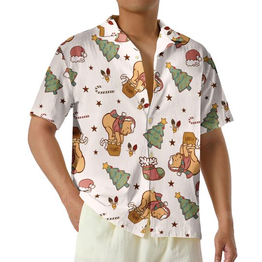 Cute Winnie The Bear Christmas Hawaiian Shirt, Mickey's Very Merry Button Up Shirt, Christmas in Disneyland