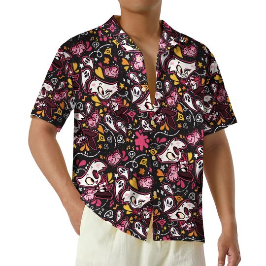 Hazbin Hotel Angel Dust and Fat Nugget Hawaiian Shirt, Hazbin Hotel Characters Button Up Shirt, Helluva Boss Hawaii Shirt
