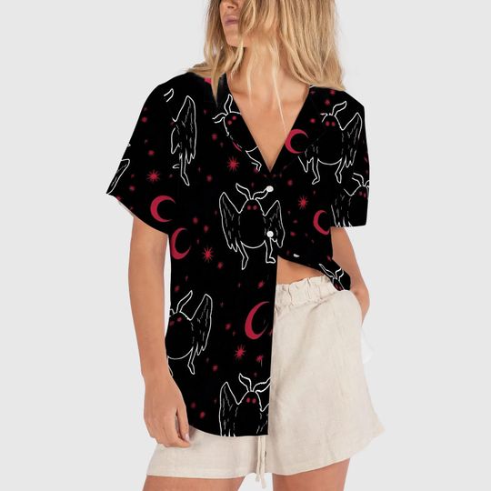Mothman Button Up Shirt, Mothman Hawaiian Shirt, Cryptid Hawaii Shirt, Cryptozoologist Gift, Birdman Shirt, Cryptid Hunter, Moth Man Gift
