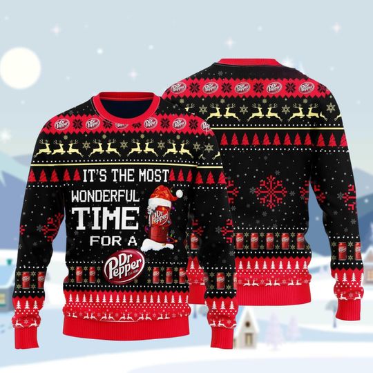 Christmas Dr Pepper Ugly Sweater, Soda Bottles Christmas Sweater, Dr Pepper Holiday Sweater, Beverage Xmas Sweater, Christmas Sweater