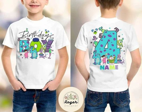 Two-sided Disney Monsters Inc Birthday Shirt, Monsters University Mike Wazowski Sully Boo Birthday Boy Shirt, Kid Family Birthday Girl Shirt