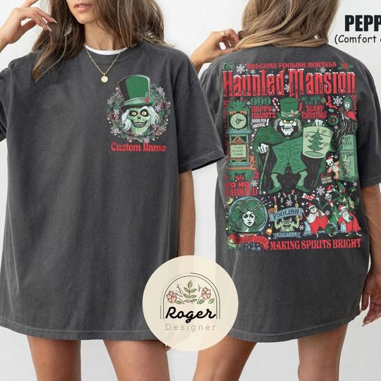 Two-sided The Haunted Mansion Disney Christmas Shirt, Hatbox Ghost Hitchhiking ghosts Christmas shirt, Mickey's Very Merry Christmas Party