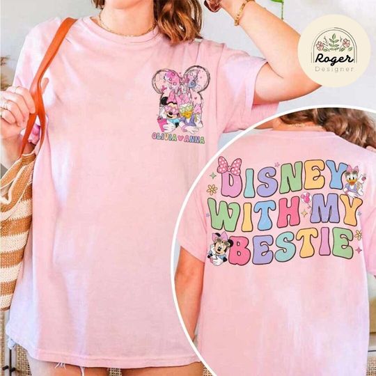 Two-sided Minnie Daisy Disney Besties Shirt, Personalized Disney with my Bestie, Disney Girl Trip Shirt, WDW Disneyland Castle Best Friends
