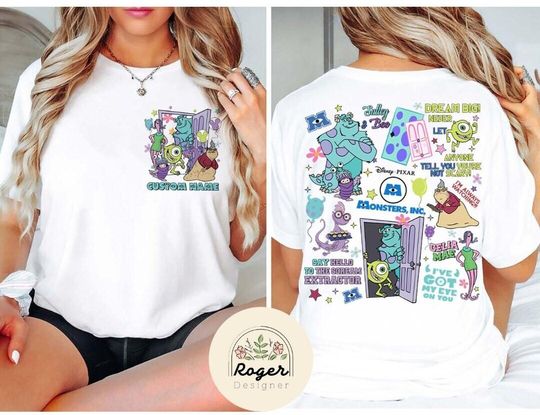 Two-sided Disney Pixar Monsters Inc Shirt, Monsters University Mike Sully Boo Shirt, We Scare Because We Care, WDW Disneyland Family Trip