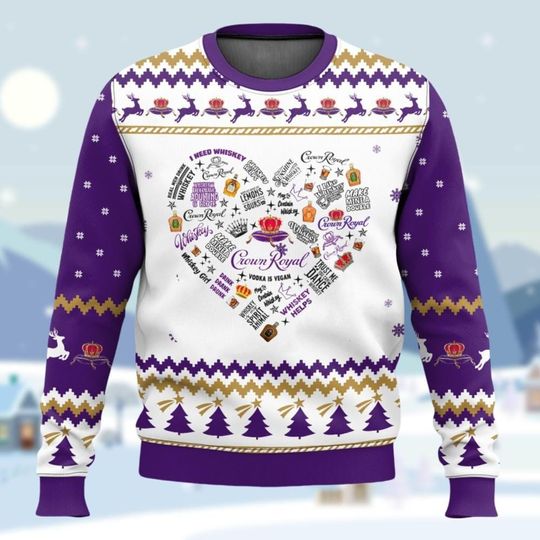 Crown Royal Sweater, Whiskey Lover Ugly Christmas Sweater, Alcohol Christmas Sweater Funny, Crown Royal Lover Sweater, Christmas Gift