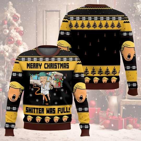 Donald Trump Vacations Merry Christmas Shitter Was Full Ugly Christmas Sweater, Funny Shitters Full Donald Trump Christmas Sweater