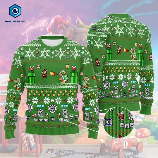 Super Mario Bros Ugly Christmas Sweater, Mario Bowser Ugly Christmas Sweater, Funny Sweater, Mario Ugly Sweater, Christmas Mario Sweater