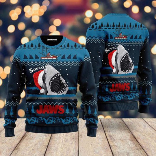 Christmas Jaws Ugly Sweater, Santa Shark Sweater, Jaws Movie Christmas Sweater, Women Sweater, Sweater Men, Christmas Gift