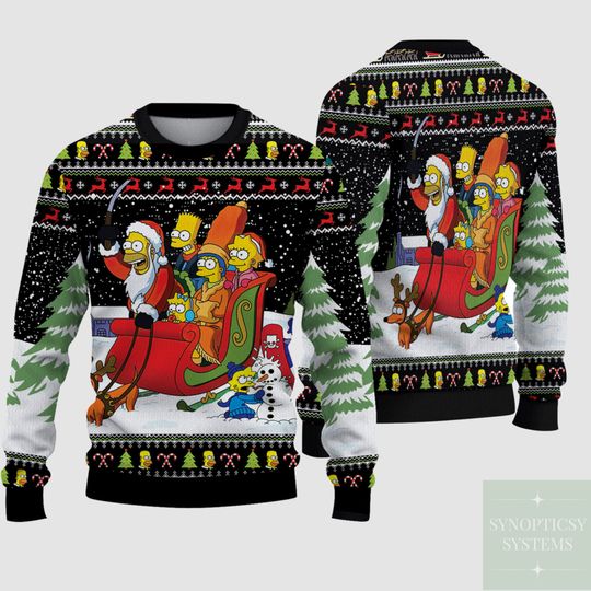 Christmas Simpsons Ugly Sweater, Simpson Ugly Sweater, Simpsons Homer Xmas Sweater, Bart Simpson Sweater, Santa Simpsons Holiday Sweater