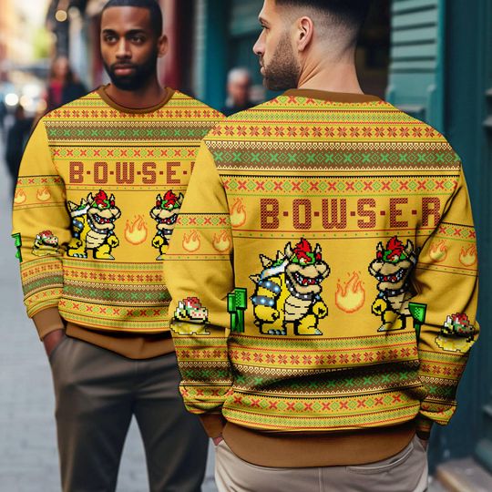 Super Mario Bowser Ugly Christmas Sweatshirt | Super Mario Luigi Ugly Sweater | Bowser Mario Bros Video Game Xmas Sweatshirt