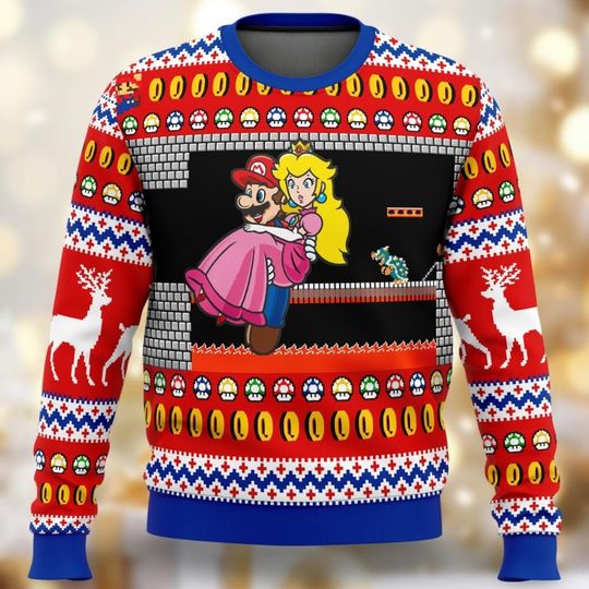 Christmas Mario Princess Peach Sweater, 3D All Over Printed Sweater, Mario Bowser Shirt, Women Christmas Sweater, Birthday Boy Shirt