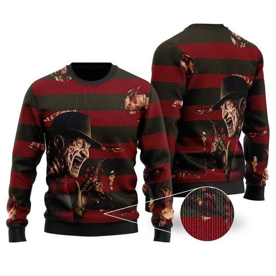 Freddy Krueger Halloween Sweater, Horror Character Ugly Sweater, Spookky Movie Holiday Sweater, Nightmare On Elm Street Shirt For Men