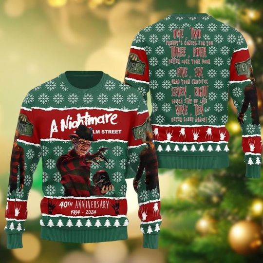 Freddy Krueger Ugly Christmas Sweater, Nightmare On Elm Street Sweater, Horror Movie Shirt, Scary Movie Sweater, Movie Holiday Sweater